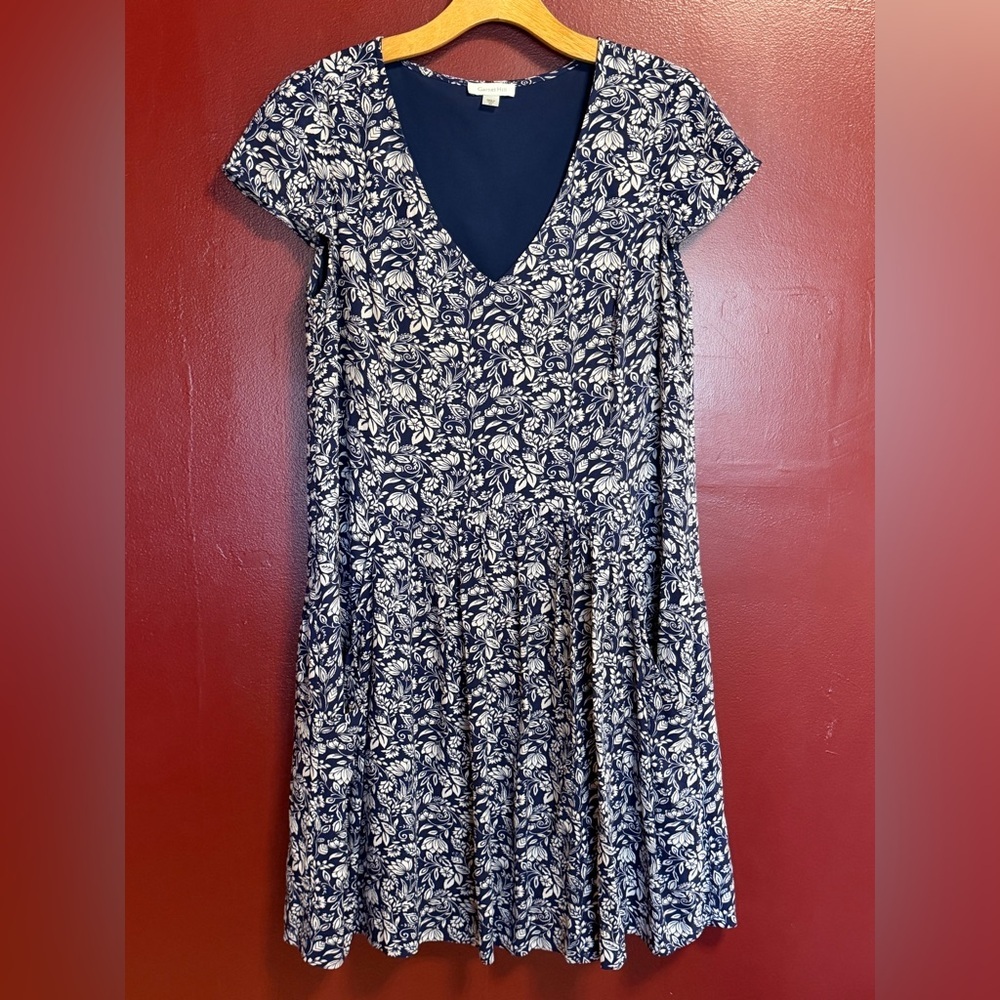 Garnet Hill Mini Dress Womens Size 4 Blue White Floral Feminine Cottagecore Twee